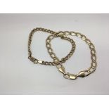 Two 9ct Gold bracelet open linked, 16g approximate