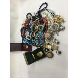 A small collection of costume beads and watches including a gent’s Herma Lever