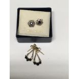 Two pairs of 9 ct gold earrings inset with sapphire