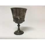 A silver chalice with scrolled decoration and lion masks London 1914 , 245 grams approx