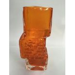 An orange Whitefriars drunken bricklayer vase 20cm