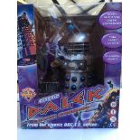 A boxed Dr Who radio command classic dalek in blue / silver by Product Enterprise.