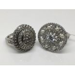 Two silver Art Deco style rings, approx sizes M and S.