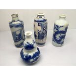 Three Chinese blue and white painted miniature bot