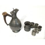 A good Victorian pewter jug with antler handle by