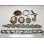 A collection of cameo brooches and other dress jew