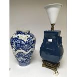 A large Chinese blue and white vase applied with a