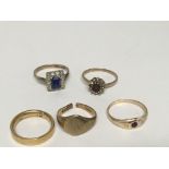 A Collection of five rings including 18ct wedding band