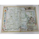 A 17th century map of Essex with a street map of Colchester dated 1662 by I. Speede and others, with