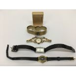 A 9ct gold wrist watch plus three others and a lig