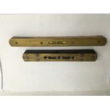 Two antique brass spirit levels by J,Rabones and S