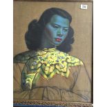 A framed a glazed print Chinese girl green , by Vladimir trechikoff 50 cm by 60 cm