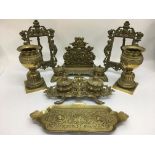 A collection of brassware comprising two ink stand