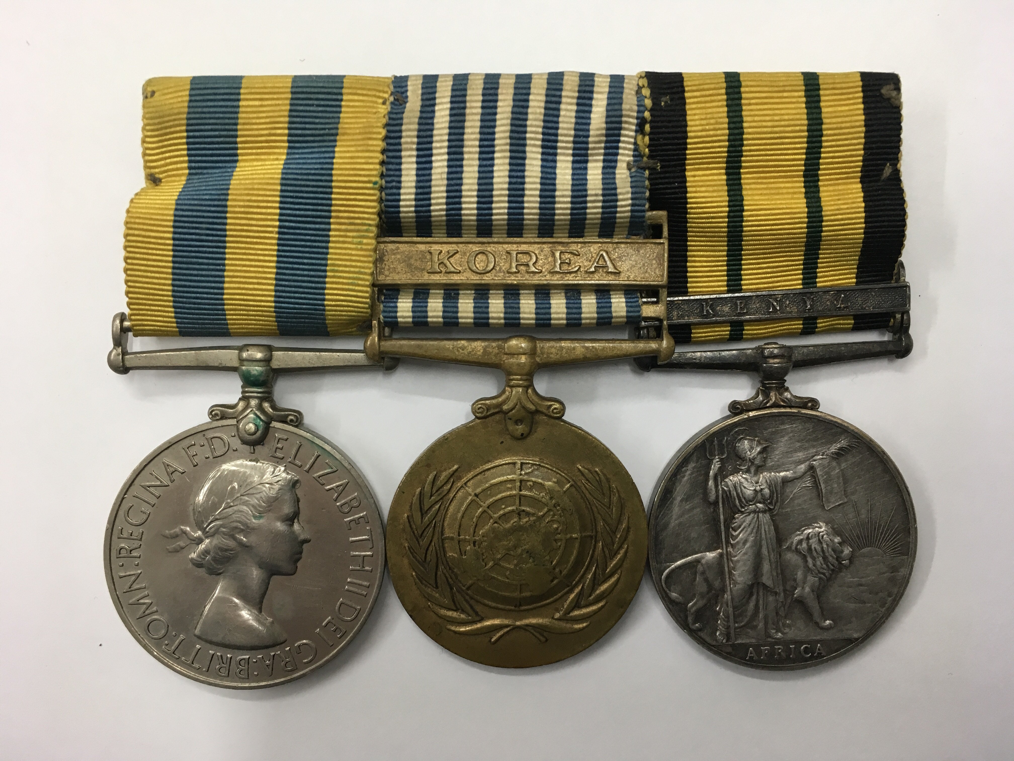 Three medals awarded to Pte. K. Horton for Korea & Africa.