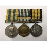 Three medals awarded to Pte. K. Horton for Korea & Africa.