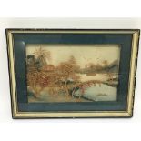 An early 20th Century cork picture of an Oriental landscape, approx 37.5cm x 27.5cm.