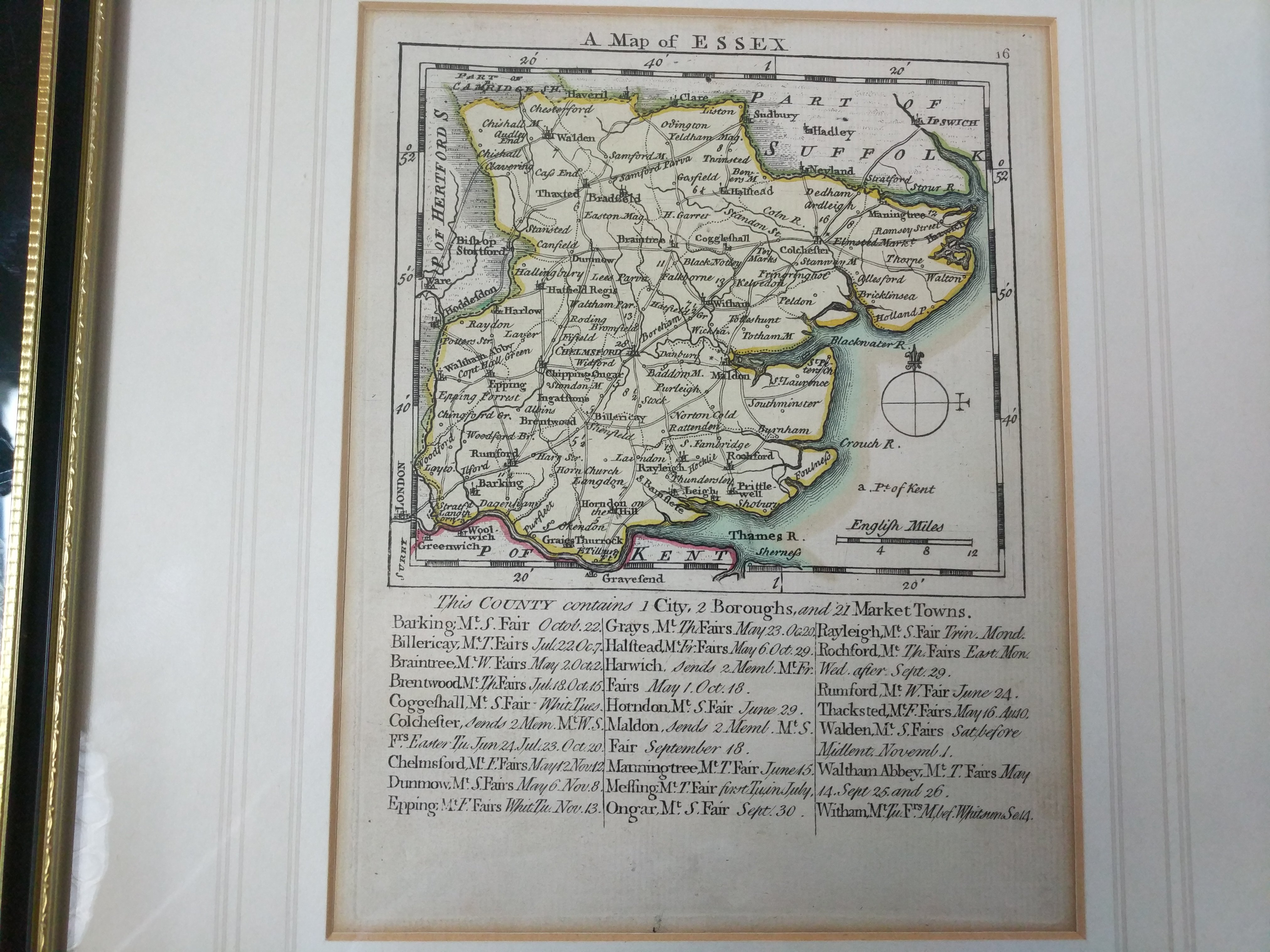 A framed landscape map of Essex and one other map of Essex which shows market towns such as - Bild 2 aus 2