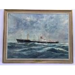 A framed oil painting of 'M.S. Fernlake', Fernley & Eger Oslo, approx 89cm x 69cm.