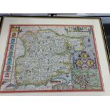 A 17th Century map of Essex with a street map of Colchester and crests of the Earp's of Essex by