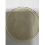 A R Lalique circular glass portrait medallion,depicting Louis Pasteur 10 cm