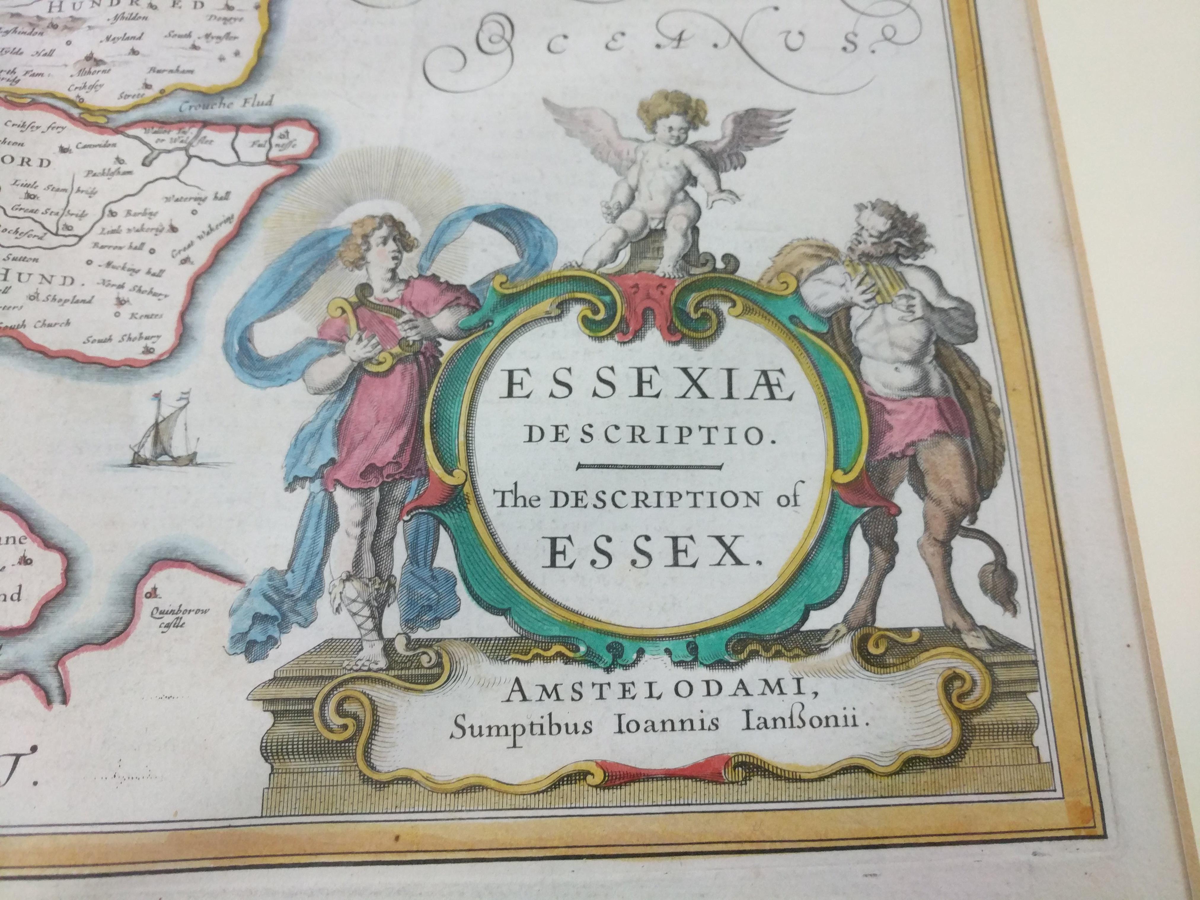 A framed map of Essex titled "Essex Description" from the late 17th or 18th century. - Bild 2 aus 2