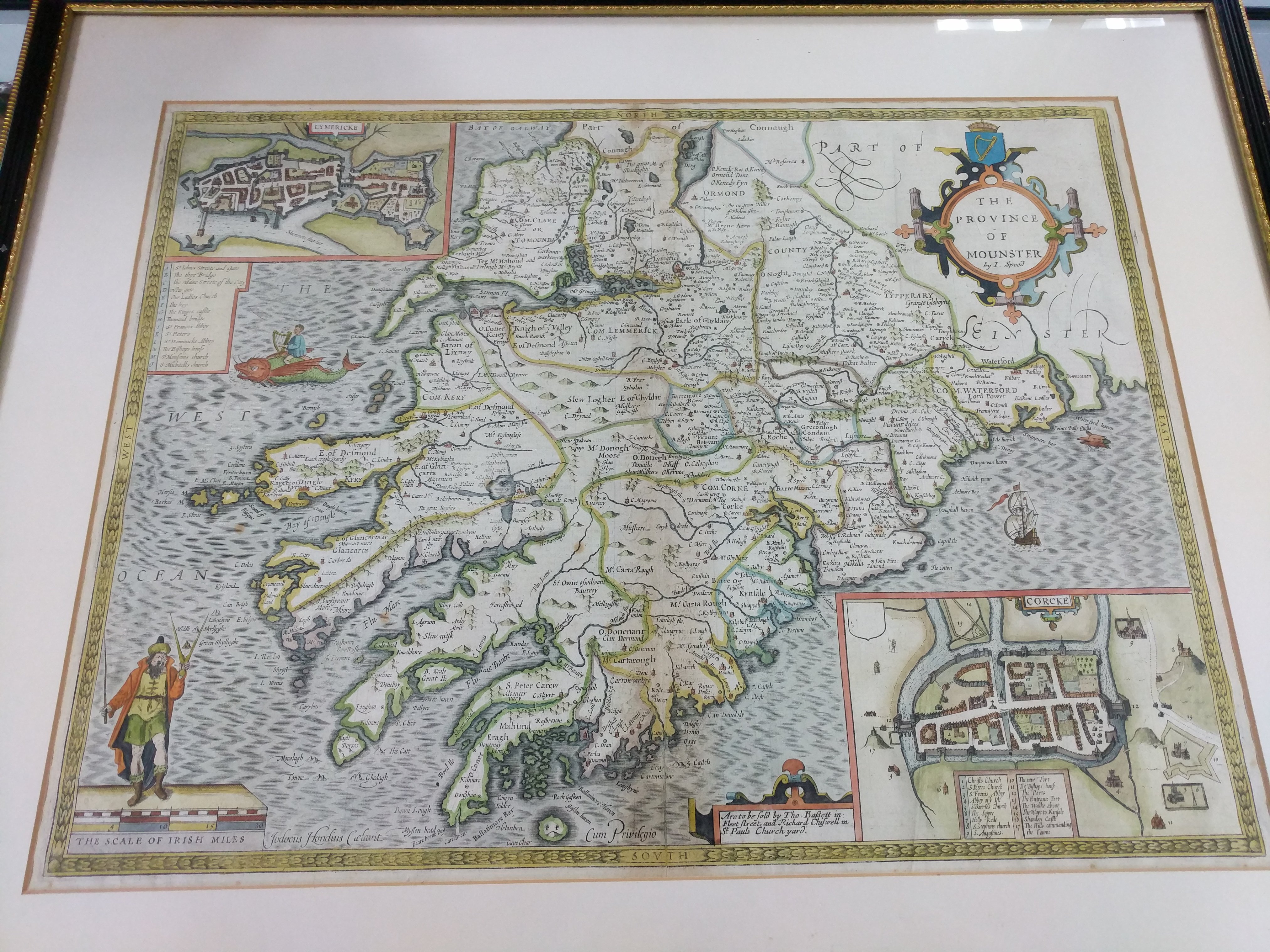 A framed original 18th century which has been hand tinted showing the Province of Mounster in