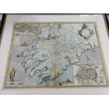 A framed original 18th century which has been hand tinted showing the Province of Mounster in