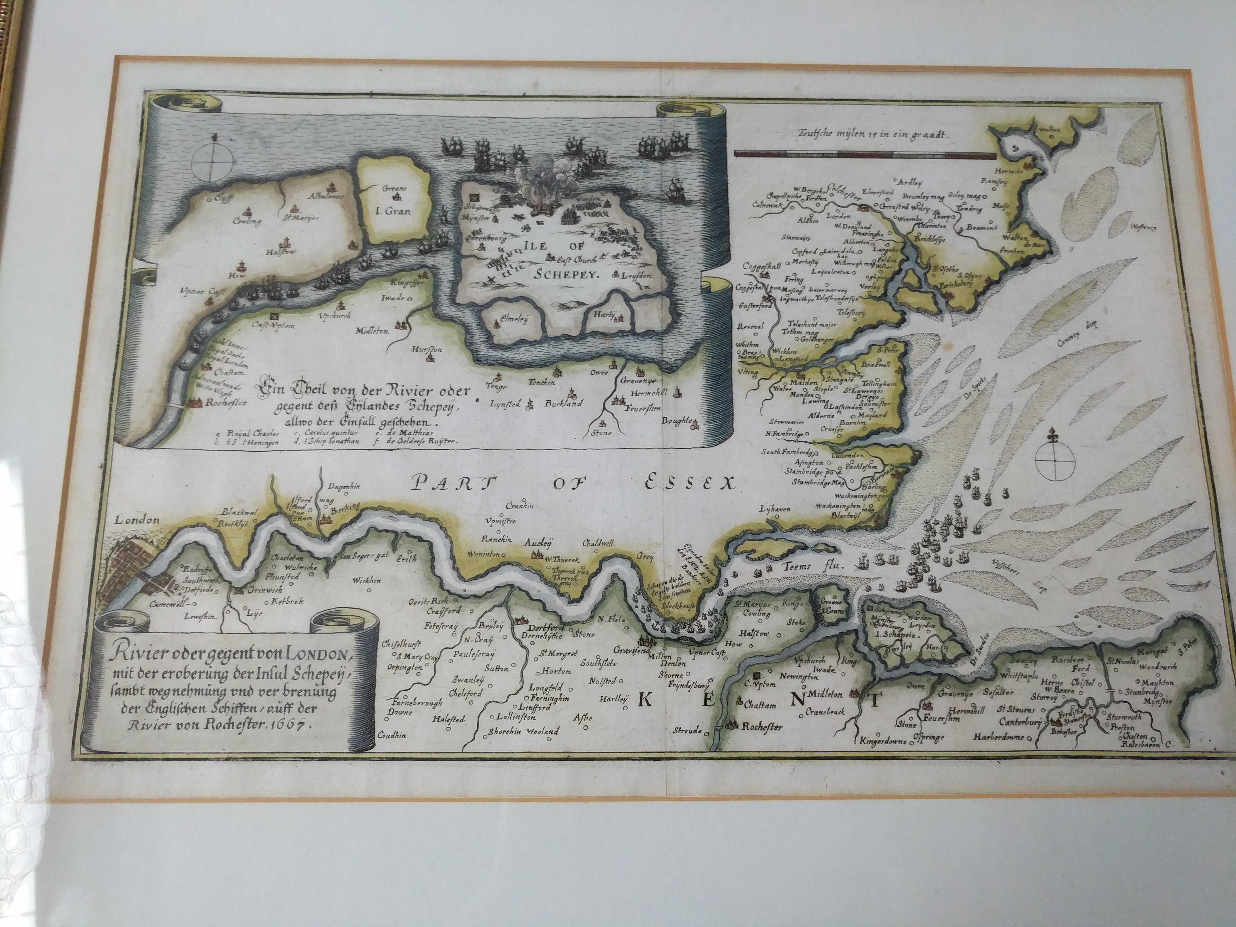 A framed map of the "River Von Rochester" dated 1667 and one other map of Essex that is undated.