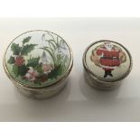 Two silver festive enamel boxes, one 4cm diameter