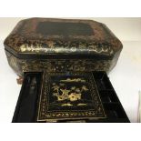 An Oriental laquered and gilded sewing and writing