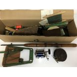 A quantity of fishing equipment including reels, r