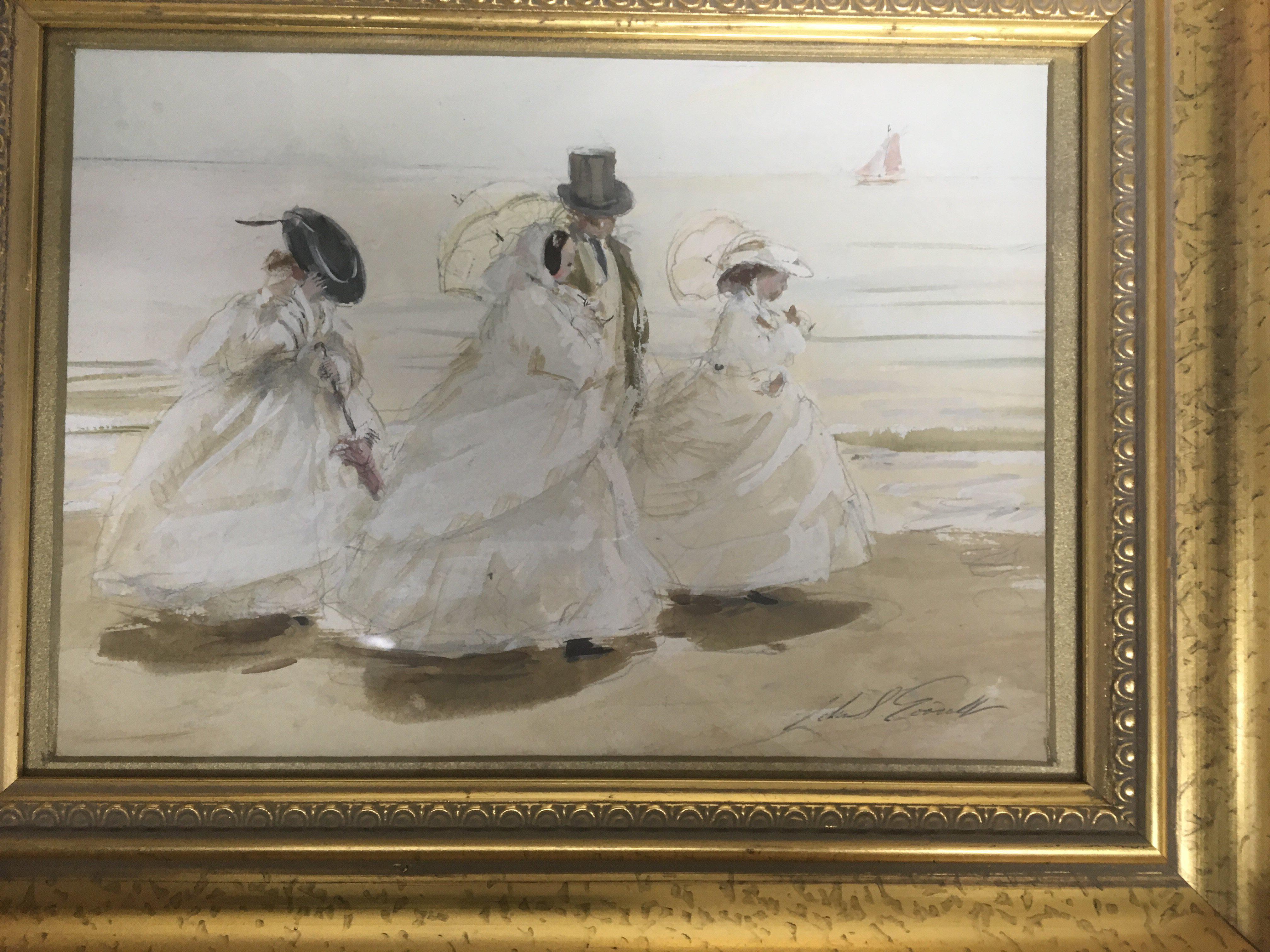 A gilt framed watercolour The bracing walk by John