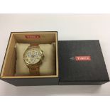 A boxed ladies Timex chronograph watch.