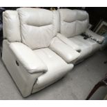 A contemporary cream leather reclining sofa and ma