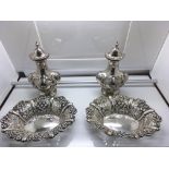 A Birmingham silver cruet set of bulbous shape and