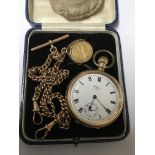 A gold plated Waltham pocket watch with 9ct gold w