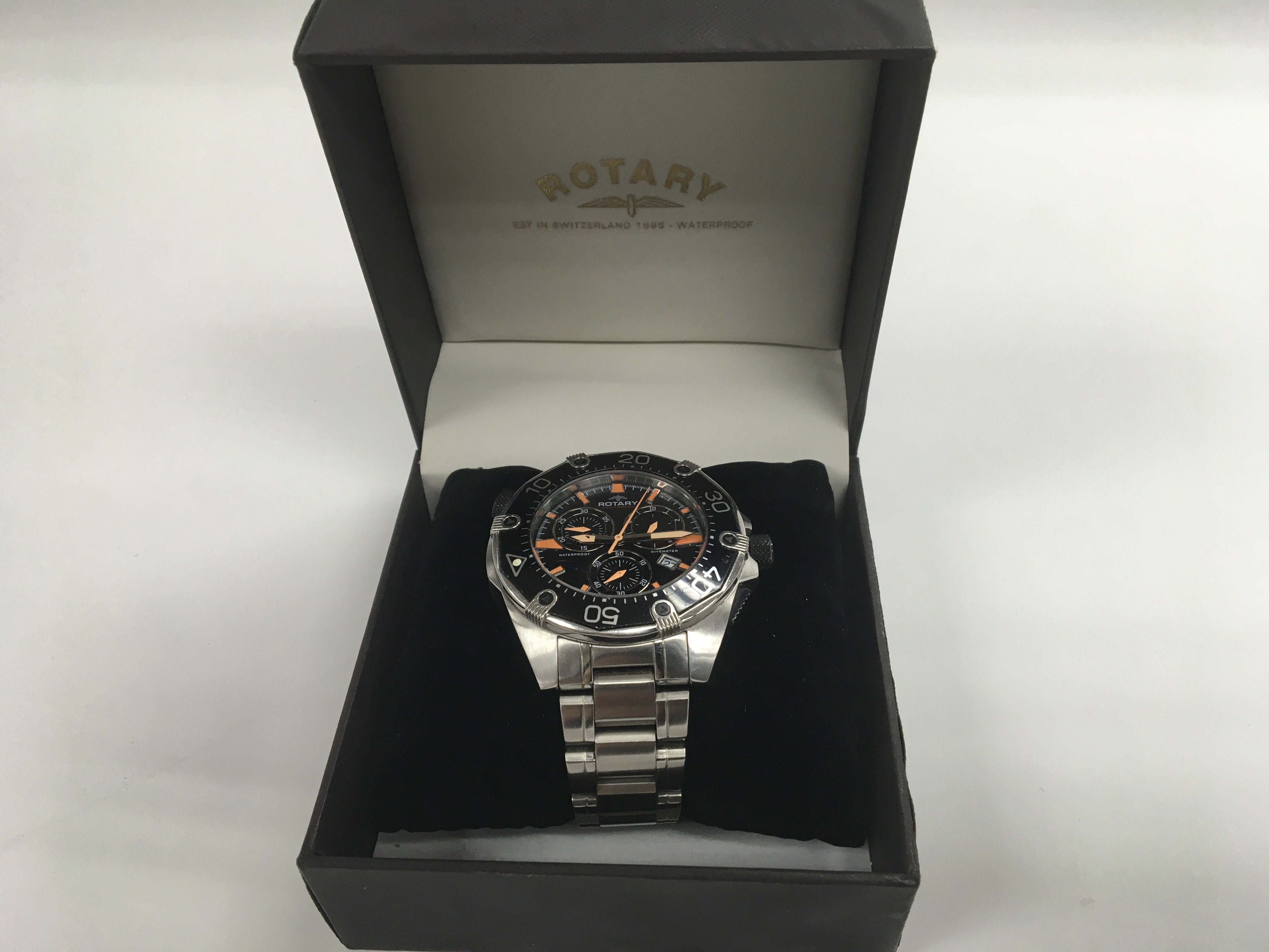 A boxed gents Rotary Aquaspeed chronograph watch.