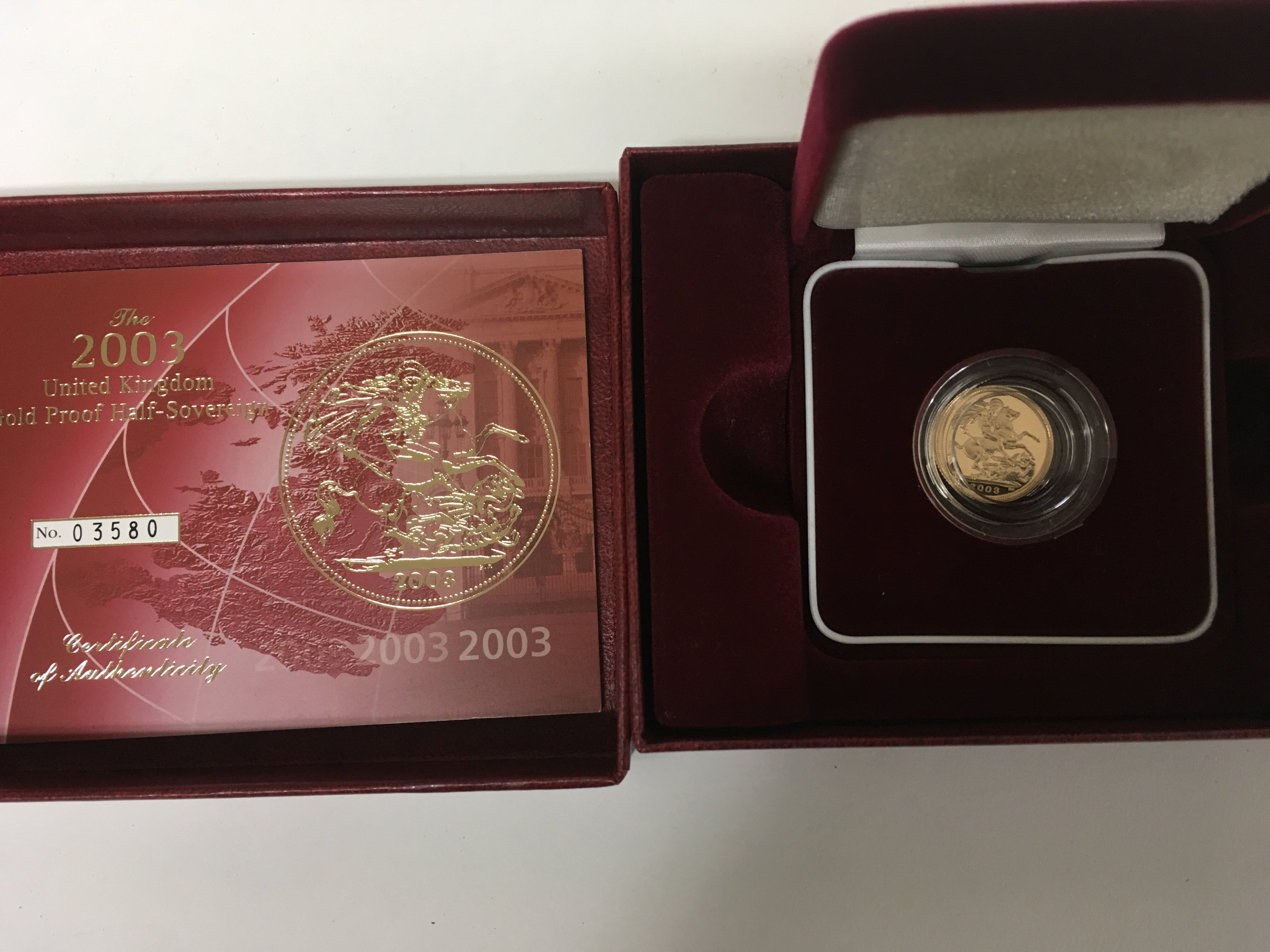 A 2003 gold proof half sovereign in a fitted box w