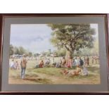 A framed watercolour The cricket match on the vill