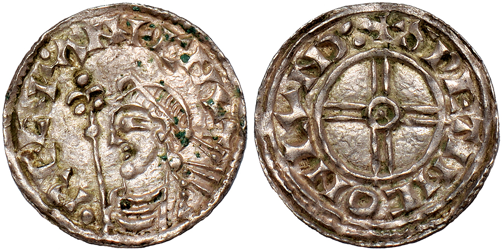British Coins, Cnut, penny, short cross type (1016-1035), BMC XVI, London, Swetinc, diademed bust l.