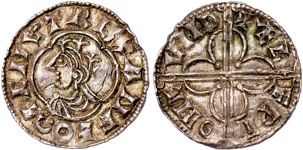 British Coins, Cnut, penny, quatrefoil type (1016-1035), BMC VIII, London, Aelfwi, crowned bust