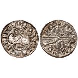 British Coins, Cnut, penny, quatrefoil type (1016-1035), BMC VIII, London, Wulfnod, crowned bust