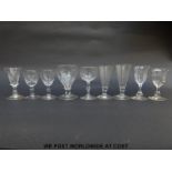 Nine Georgian and similar drinking glasses including pairs,