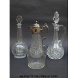 A cut glass silver plate mounted claret jug c1880 together with a Georgian rinsing bowl,