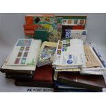 A box of all world stamps comprising albums, stockbooks, Jersey & other covers, PHQ cards,