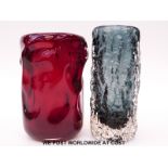 Two Whitefriars glass vases, one a lilac textured bark cylindrical vase (19cm tall),