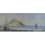 A 19thC/early 20thC watercolour St Michaels Mount or similar island,