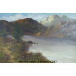 Charles Maurice oil on canvas of a mountain and lake scene,