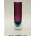 Murano Sommerso glass vase of cylindrical form with purple and blue colouration, 27cm tall.