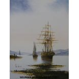 Ken Hammond oil on canvas of a sailing ship,